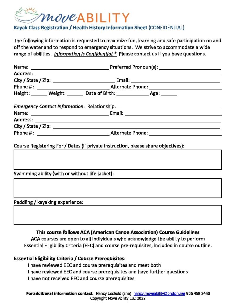 2023 Registration and health history form.